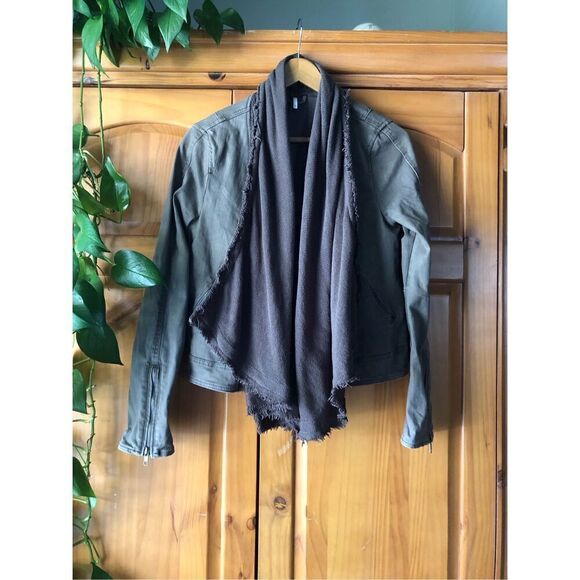 Free People Coated Denim & Knit Sweater Draped Front Moto Jacket 8 - Picture 2 of 15